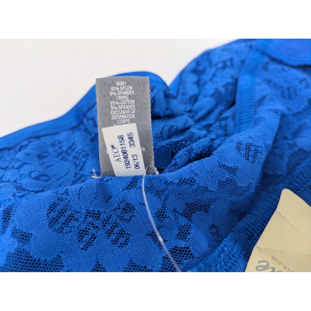 Aerie Bandeau Bra Small Royal Blue Floral Lace Strapless Bralette Aeropostale - Picture 6 of 10